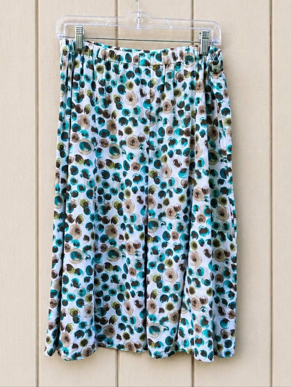 Christopher & Banks Petite Linen Blend A-Line Skirt Size 8P White Blue Abstract